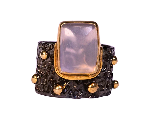 Rose Quartz Gold Bezel Boulder Ring