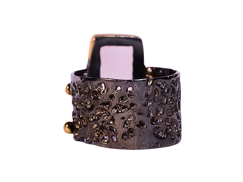 Rose Quartz Gold Bezel Boulder Ring