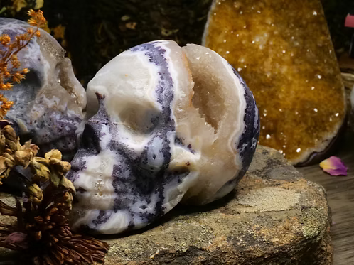 Geode Carved Crystal Skull