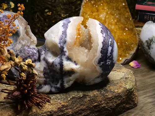 Geode Carved Crystal Skull