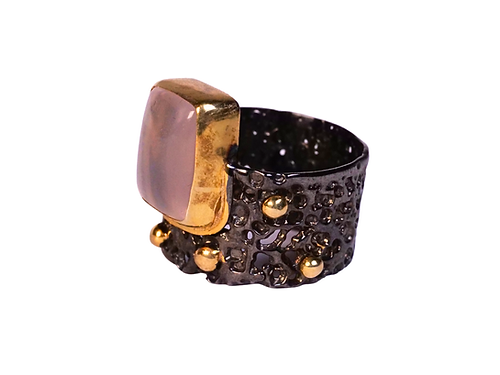 Rose Quartz Gold Bezel Boulder Ring
