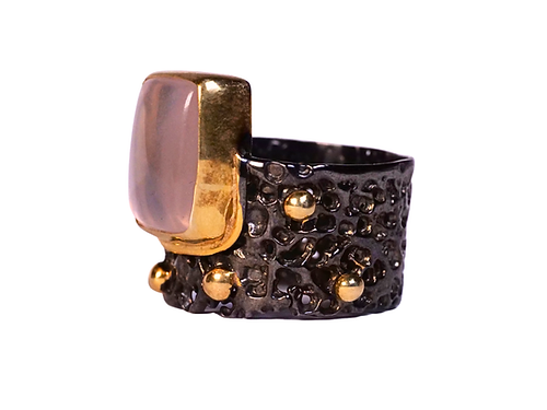 Rose Quartz Gold Bezel Boulder Ring