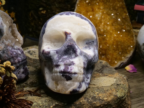 Geode Carved Crystal Skull