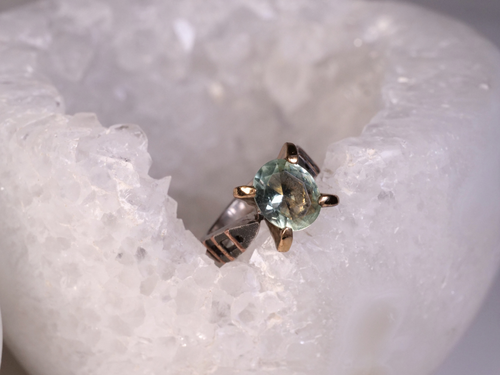 BORA: Prasiolite ring Ladder Band Four Claws